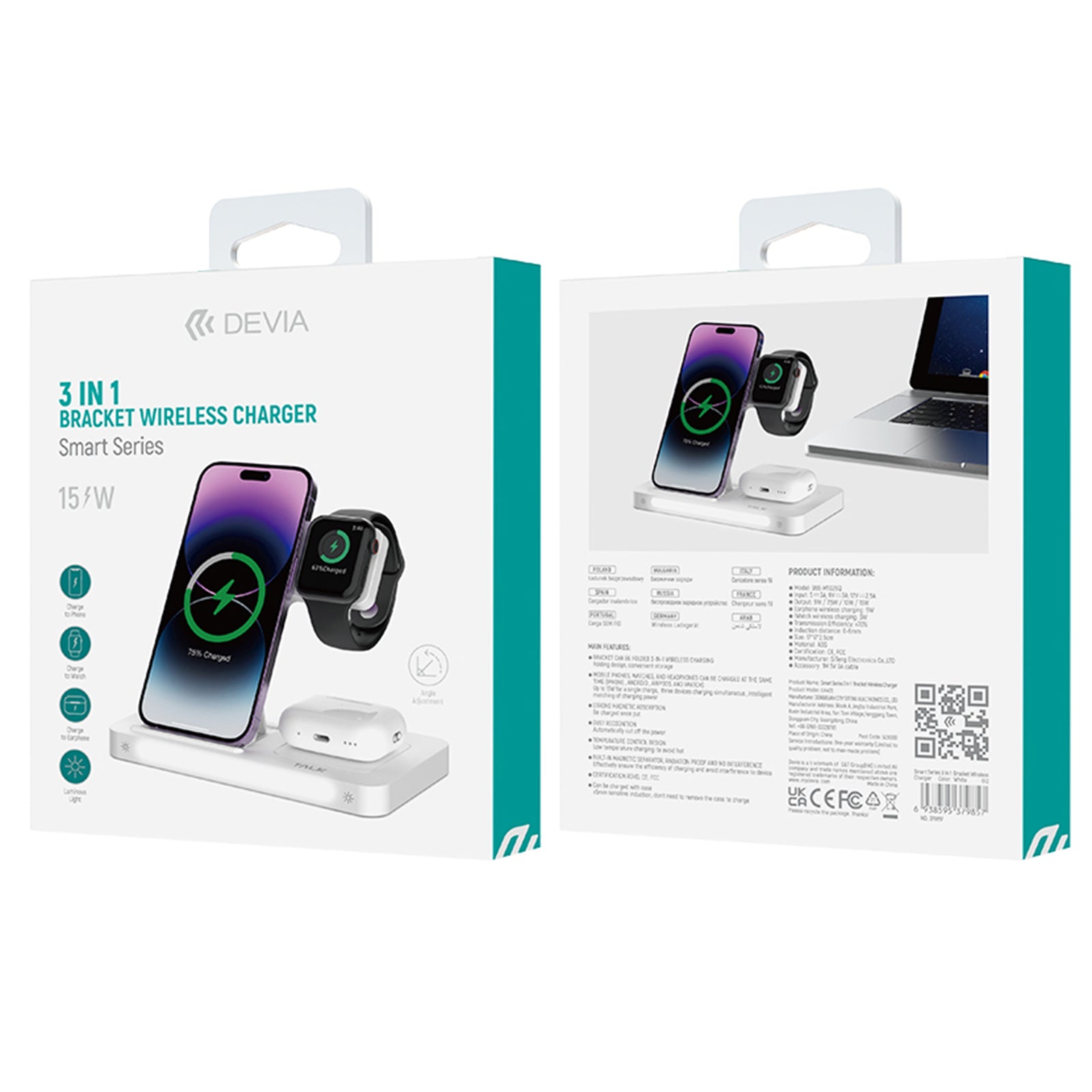 DEVIA Smart Series 3 in 1 Wireless Charging Stand Dock Fast Wireless Charging