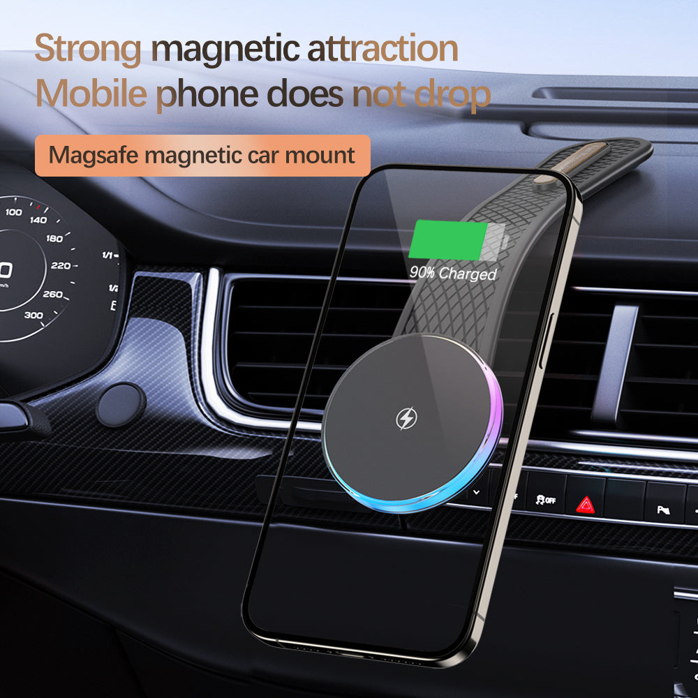 HS-X12 For iPhone 12-15 Series Bendable Car Dashboard Magnetic Phone Wireless Charger with RGB Light