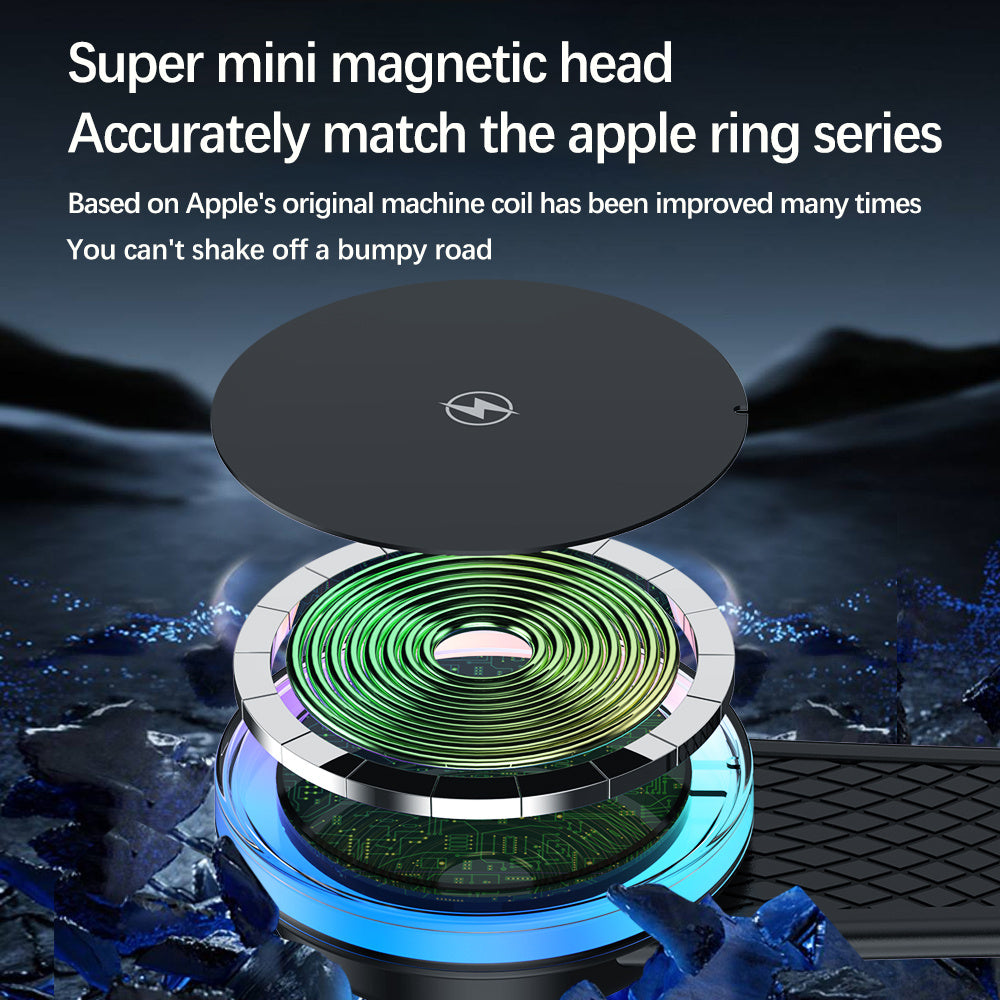 HS-X12 For iPhone 12-15 Series Bendable Car Dashboard Magnetic Phone Wireless Charger with RGB Light