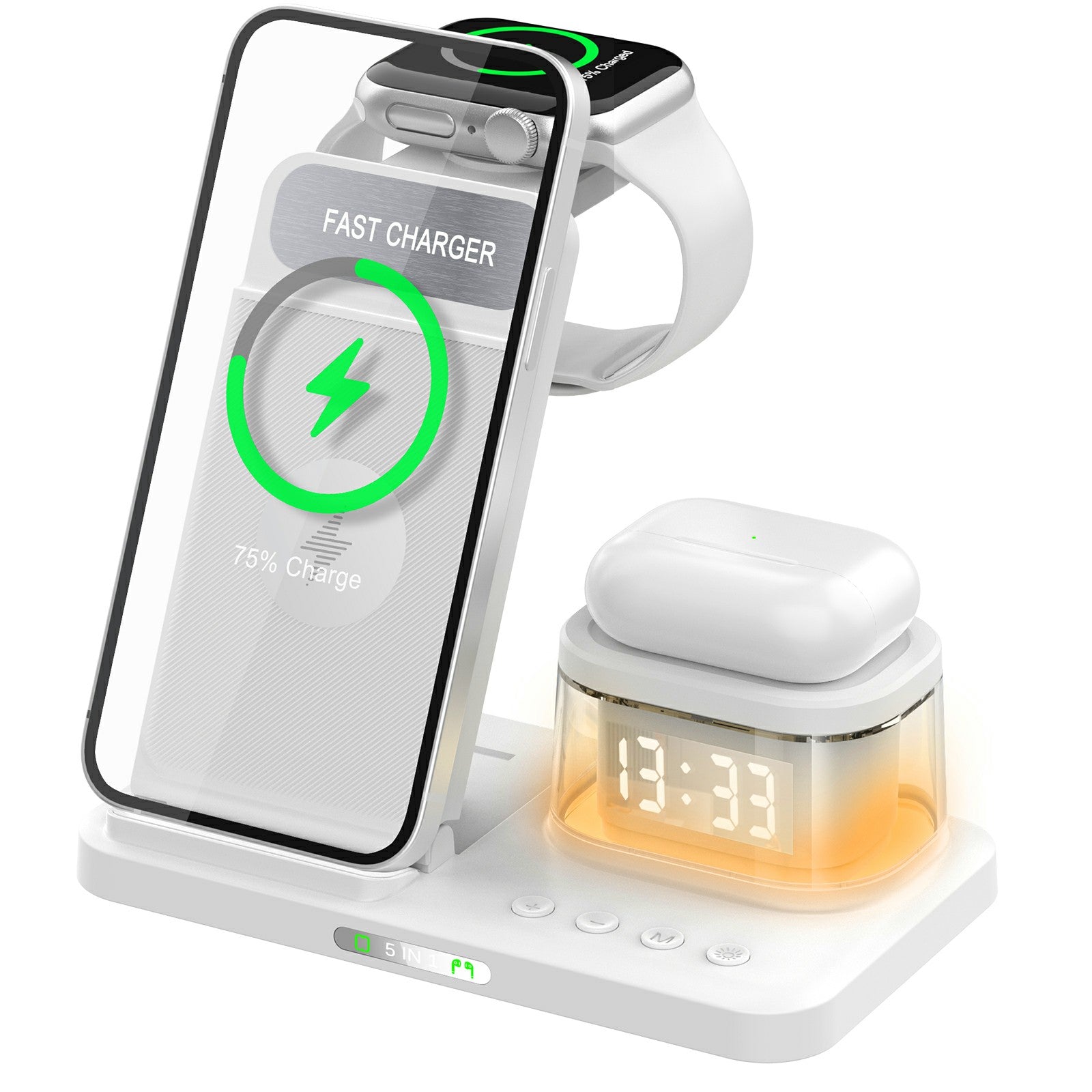 HYY-H33 5-in-1 15W Wireless Charger Folding Charging Station with Night Light