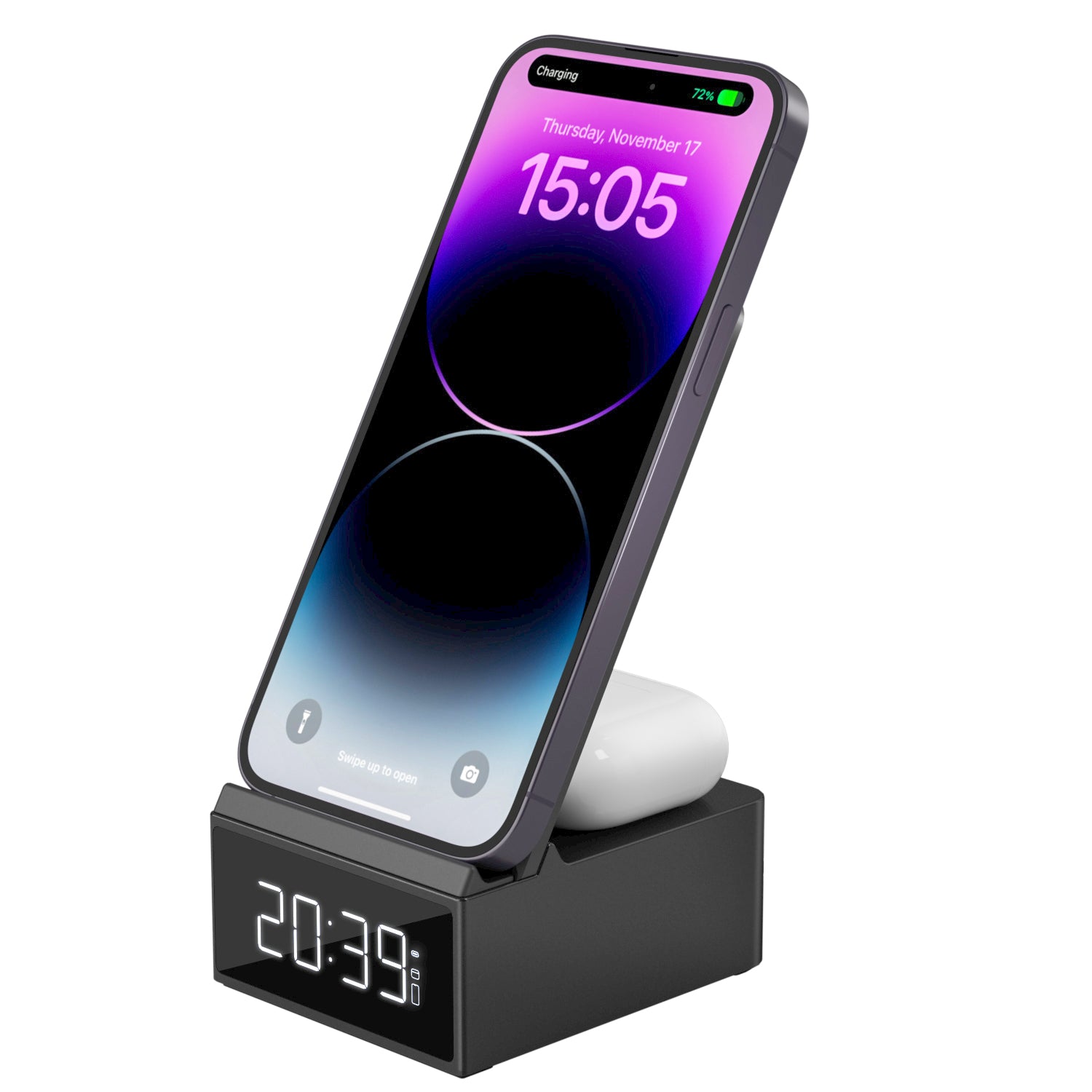 WIWU Wi-W011 15W Wireless Charger Phone Earphone Charging Stand with Digital Clock