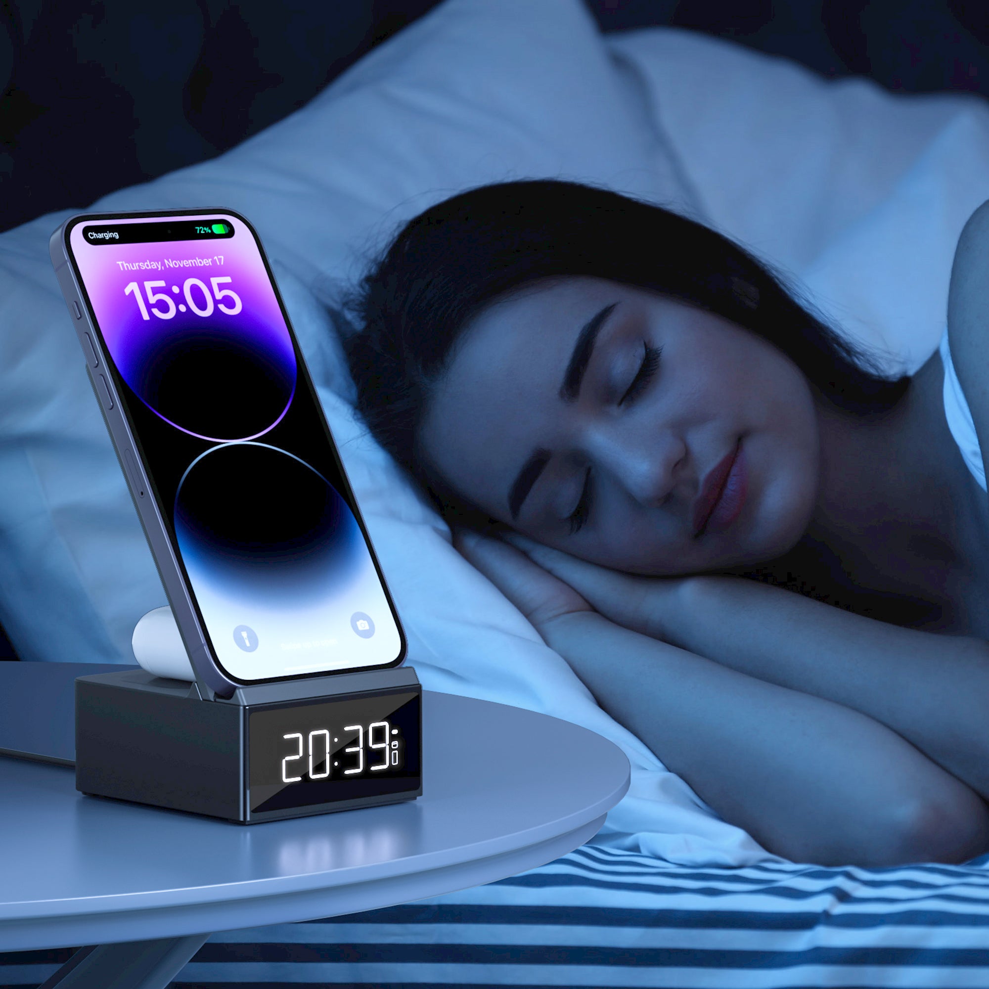 WIWU Wi-W011 15W Wireless Charger Phone Earphone Charging Stand with Digital Clock