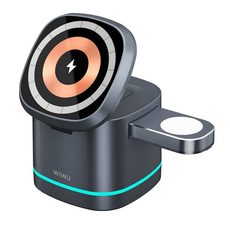 WIWU Wi-W024 For iPhone 12-15 Series Magnetic Wireless Charger Phone Watch Earphone Charging Stand