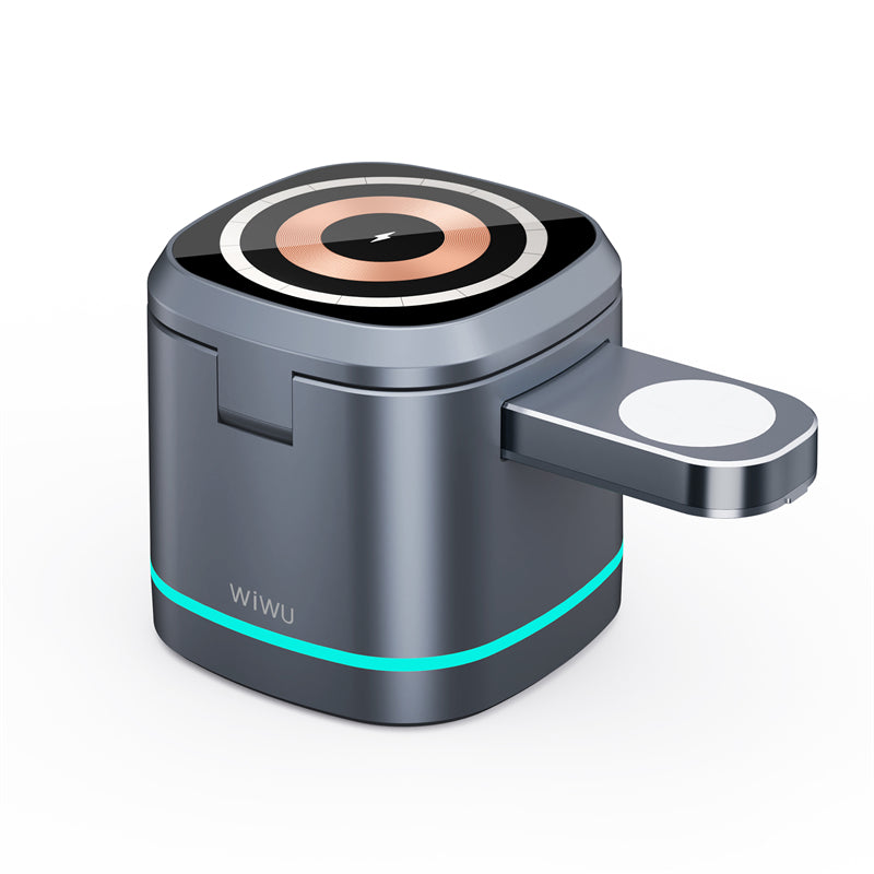 WIWU Wi-W024 For iPhone 12-15 Series Magnetic Wireless Charger Phone Watch Earphone Charging Stand