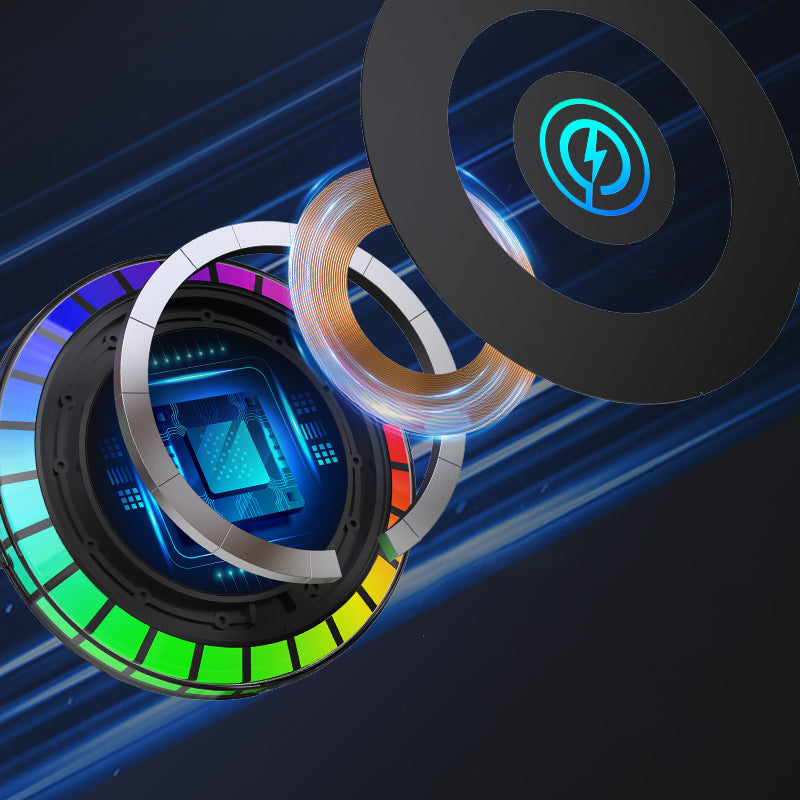 W03 15W Car Magnetic Wireless Charger with Sound Pickup Ambient Light