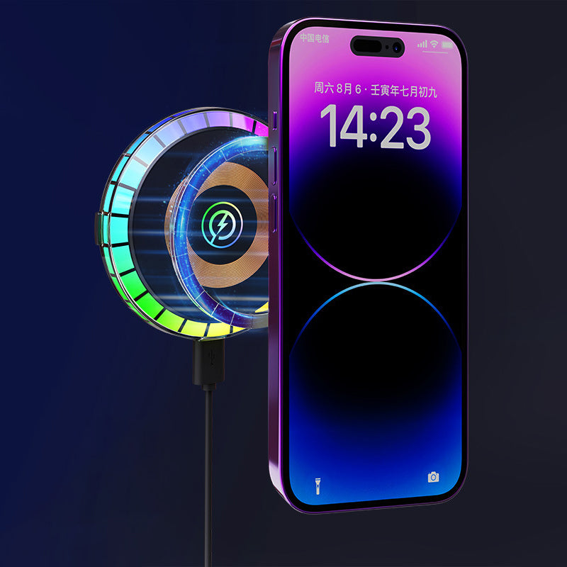 W03 15W Car Magnetic Wireless Charger with Sound Pickup Ambient Light