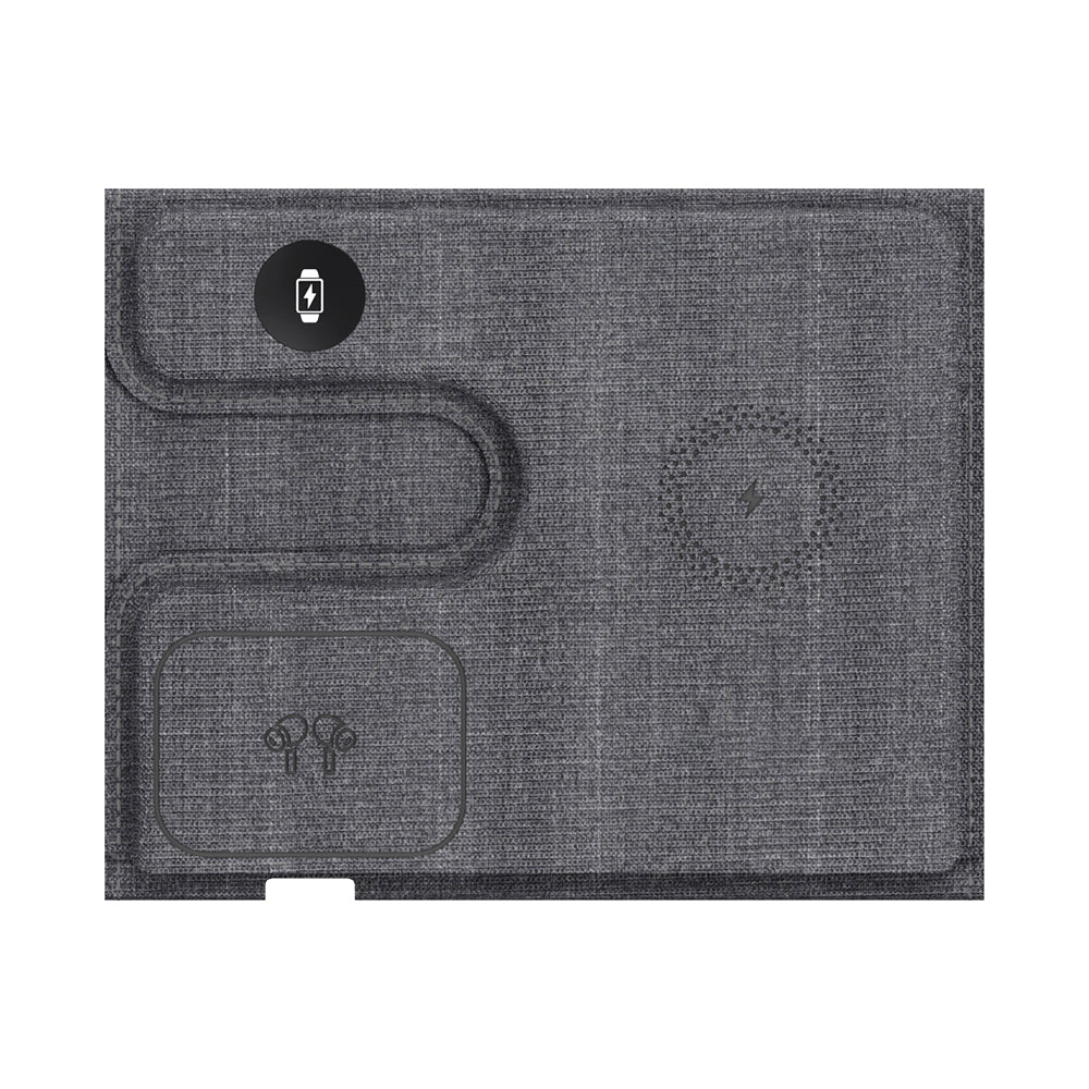 GY-17AIR 3-in-1 PU Leather Foldable Wireless Charger Phone Watch Earphone Charging Stand
