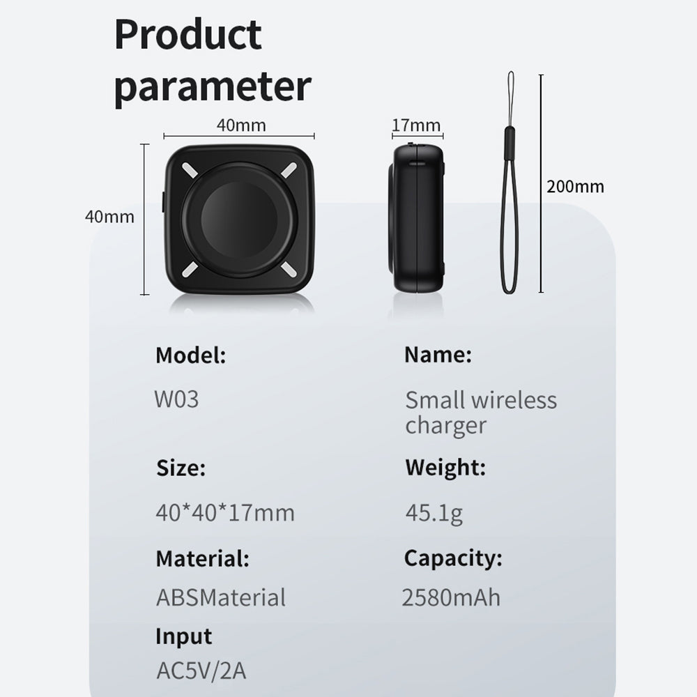 W03 Wireless Charger 2580mAh Wireless Charging Station Type-C Power Bank Compatible with Apple iWatch Phone Earphone