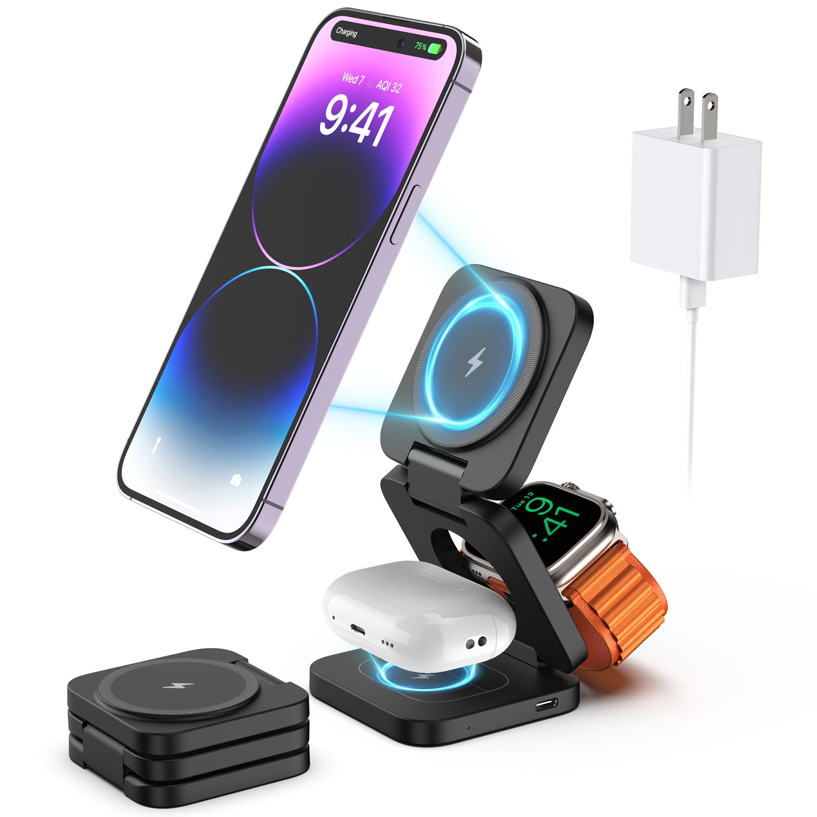 KU XIU X55 Foldable Charging Pad for iPhone Magnetic Wireless Charger for Apple Watch AirPods
