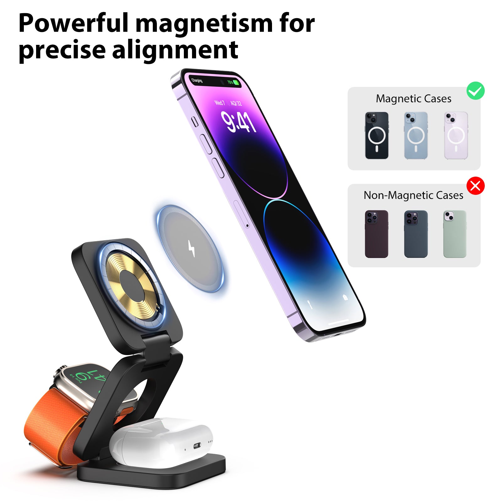 KU XIU X55 Foldable Charging Pad for iPhone Magnetic Wireless Charger for Apple Watch AirPods