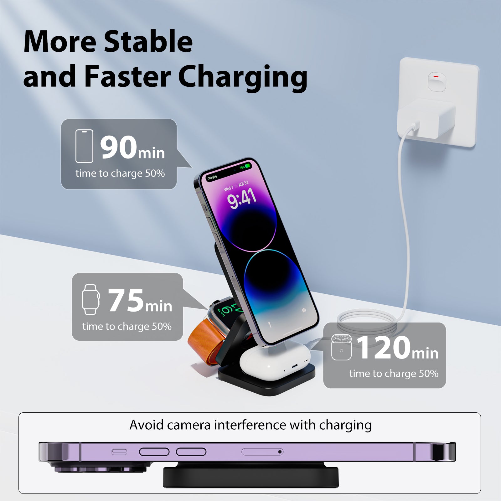 KU XIU X55 Foldable Charging Pad for iPhone Magnetic Wireless Charger for Apple Watch AirPods