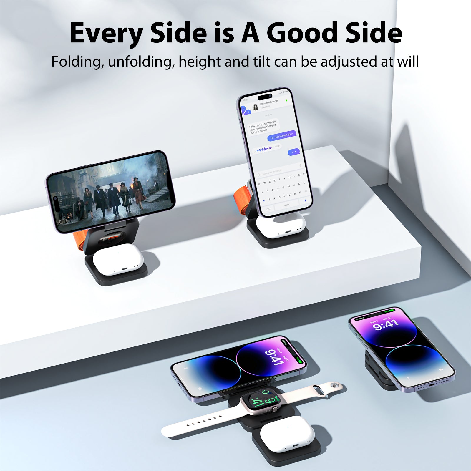 KU XIU X55 Foldable Charging Pad for iPhone Magnetic Wireless Charger for Apple Watch AirPods