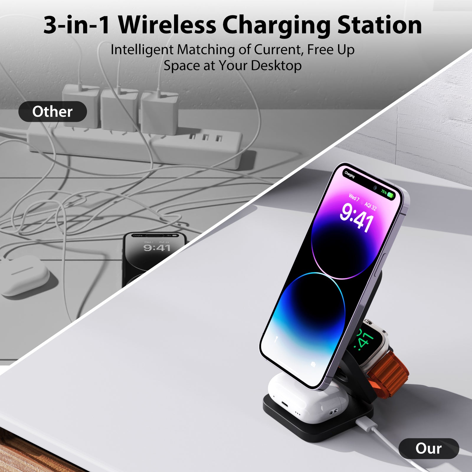 KU XIU X55 Foldable Charging Pad for iPhone Magnetic Wireless Charger for Apple Watch AirPods