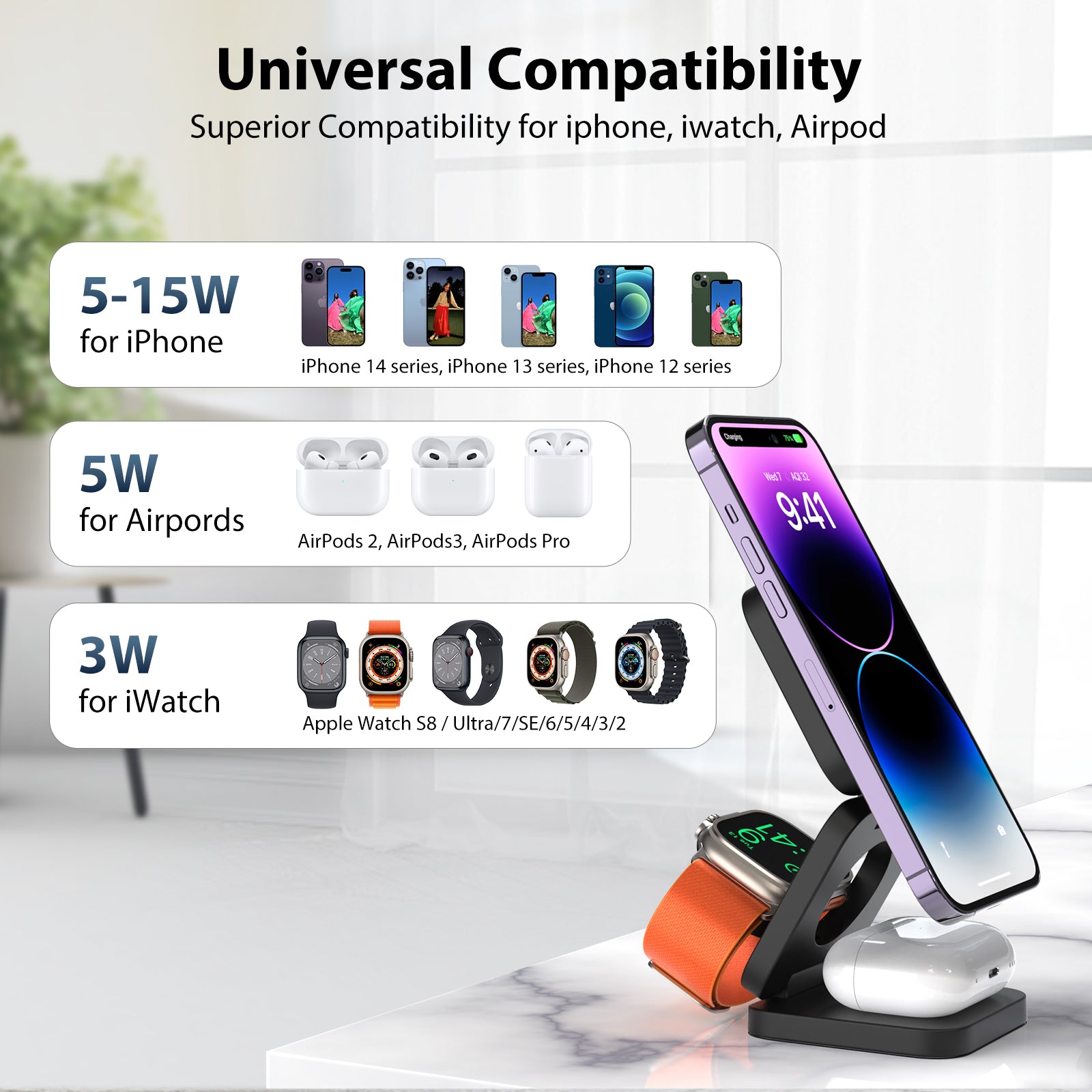 KU XIU X55 Foldable Charging Pad for iPhone Magnetic Wireless Charger for Apple Watch AirPods