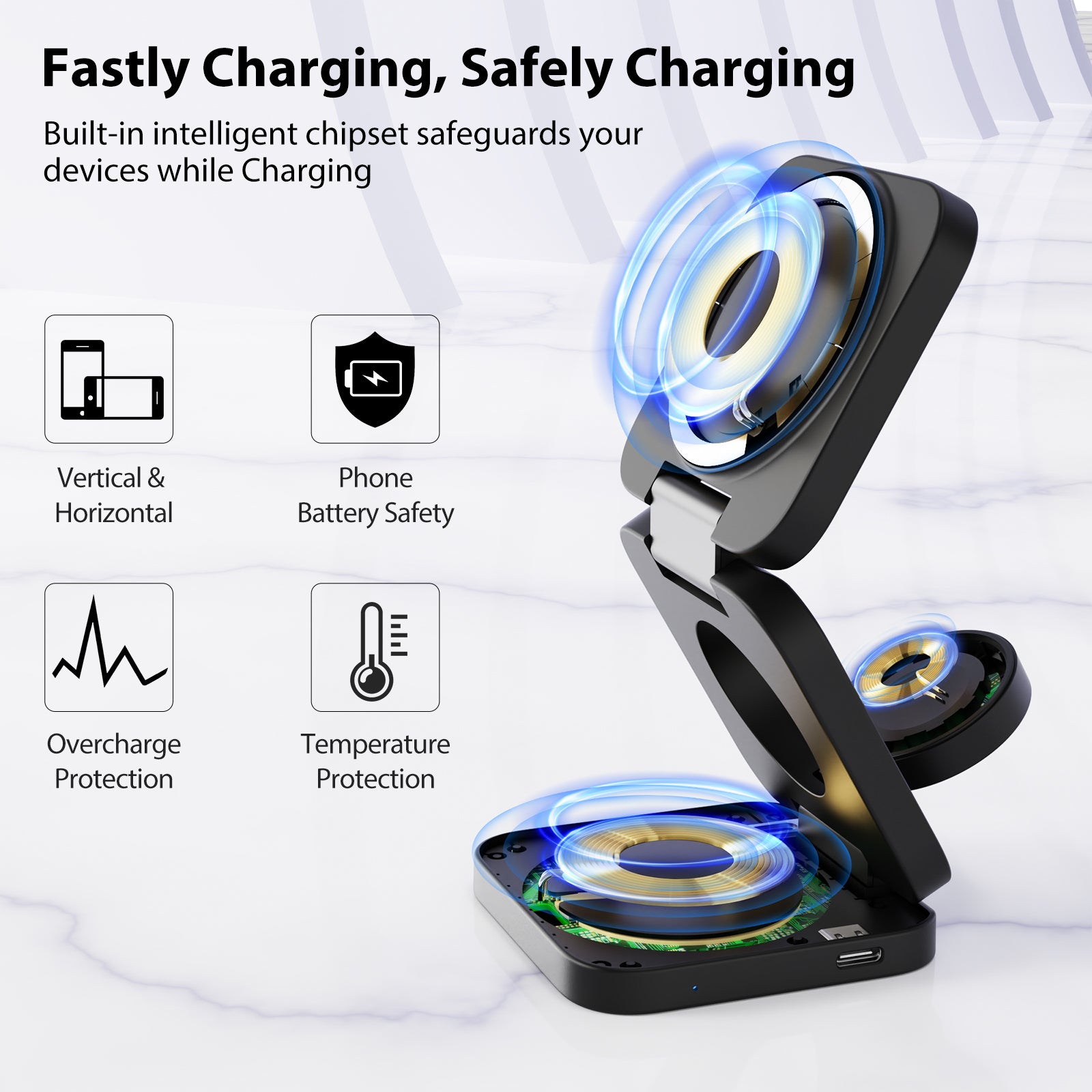 KU XIU X55 Foldable Charging Pad for iPhone Magnetic Wireless Charger for Apple Watch AirPods