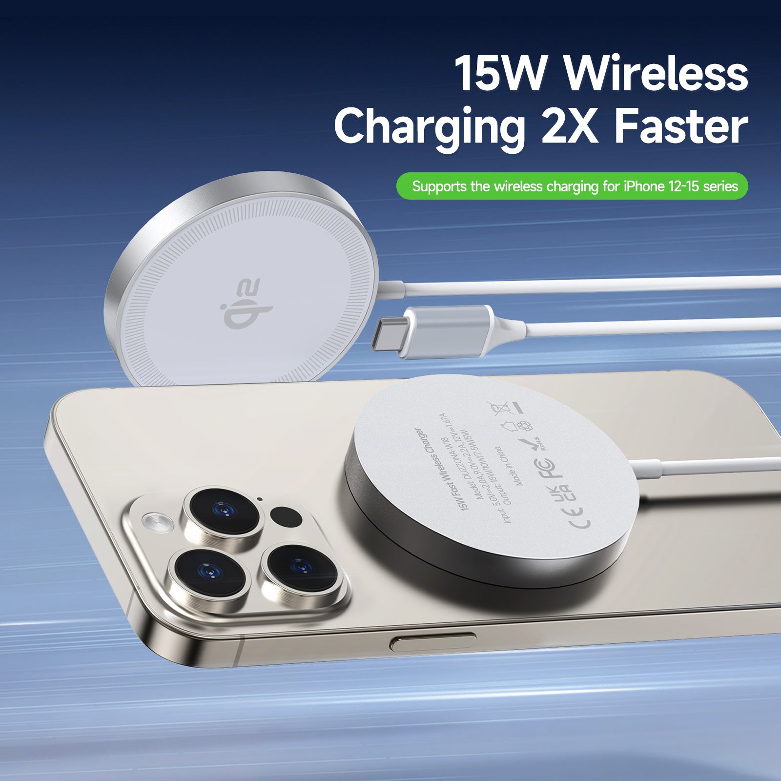 DUZZONA W18 Qi2 15W Fast Charging Magnetic Wireless Phone Charger