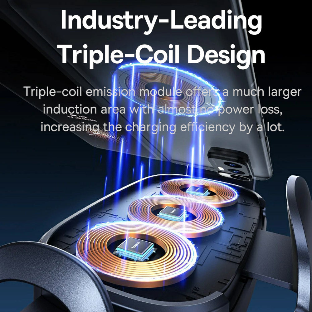 BASEUS LightChaser Series Triple Coil 15W Wireless Charger Electric Car Air Vent Mount