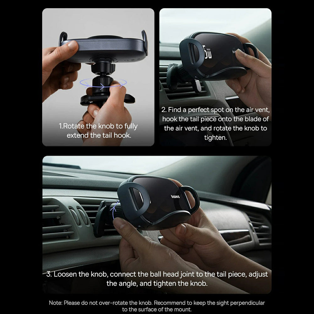 BASEUS LightChaser Series Triple Coil 15W Wireless Charger Electric Car Air Vent Mount