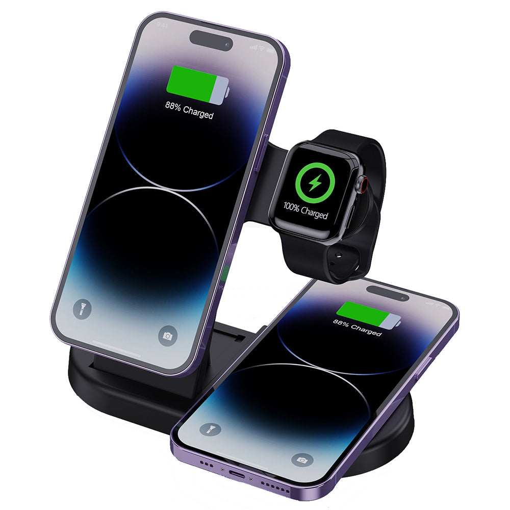 H50 Foldable Magnetic Wireless Charger for iPhone 12-15 Series / iWatch / AirPods Charging Dock with Ambient Light