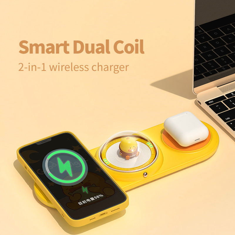 ICARER FAMILY 2-in-1 Cute Cartoon Design Wireless Charger Phone Earphone Wireless Charging Dock