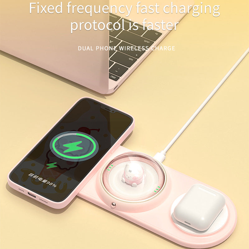ICARER FAMILY 2-in-1 Cute Cartoon Design Wireless Charger Phone Earphone Wireless Charging Dock