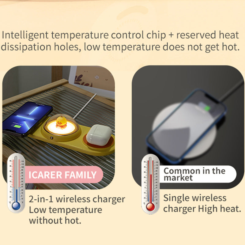 ICARER FAMILY 2-in-1 Cute Cartoon Design Wireless Charger Phone Earphone Wireless Charging Dock