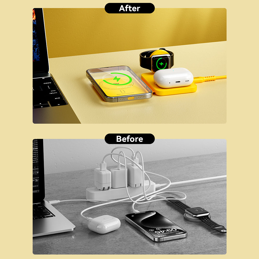 WEKOME WP-U172 Magnetic 3-in-1 15W Wireless Charging Holder Phone Earphone Watch Charger with Mirror