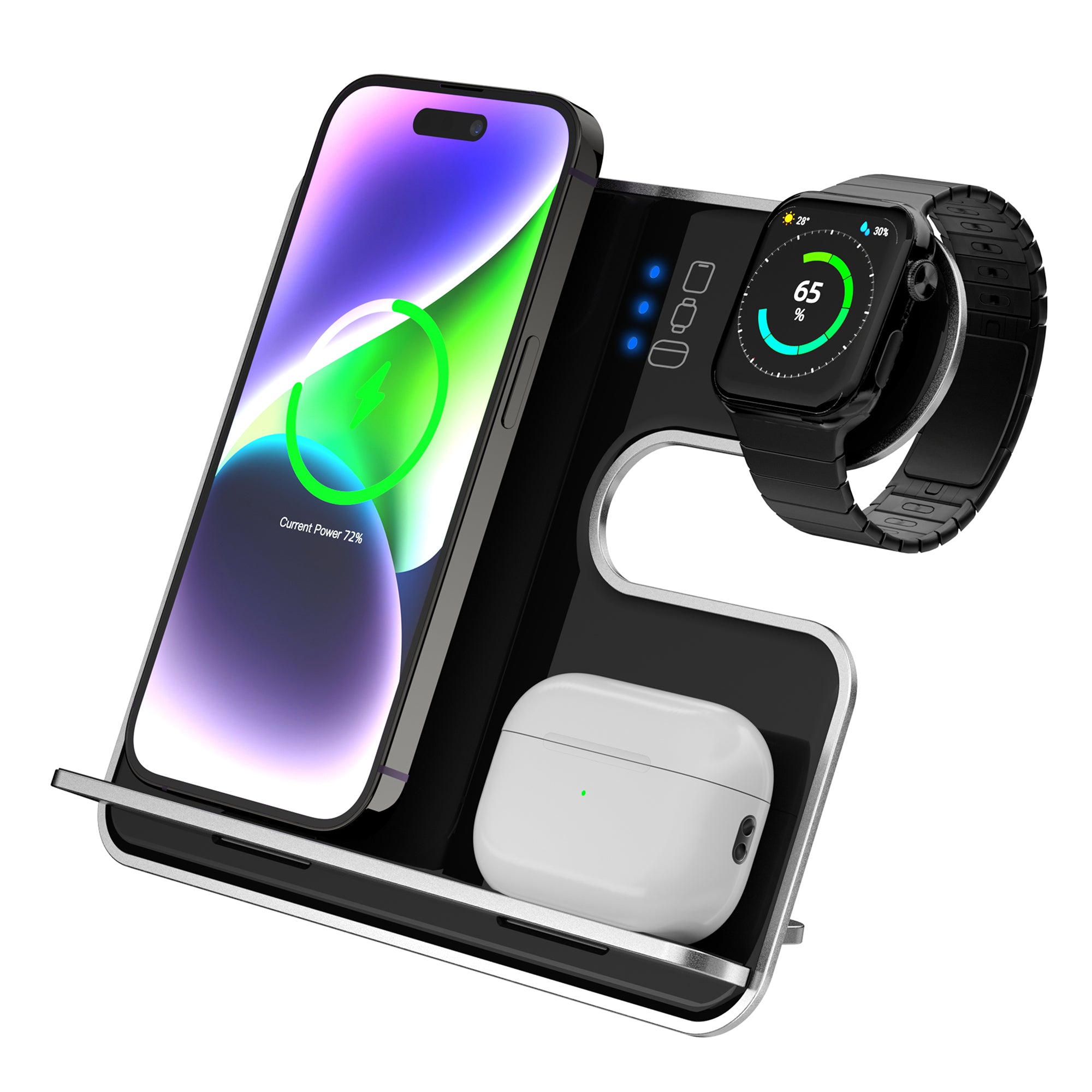 Q10C 3-in-1 15W Wireless Charger Phone Watch Earphone Charging Stand with Removable Bracket