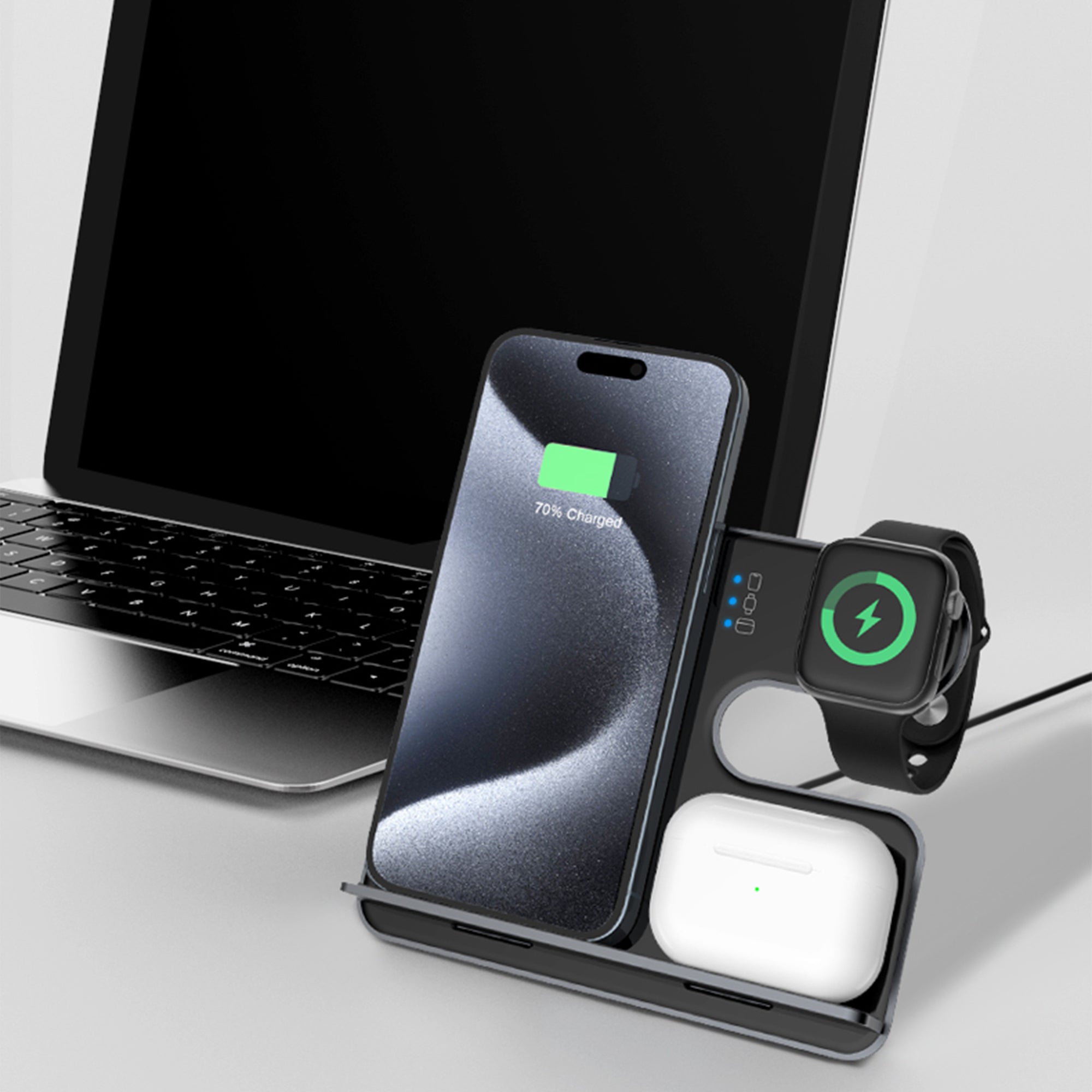 Q10C 3-in-1 15W Wireless Charger Phone Watch Earphone Charging Stand with Removable Bracket