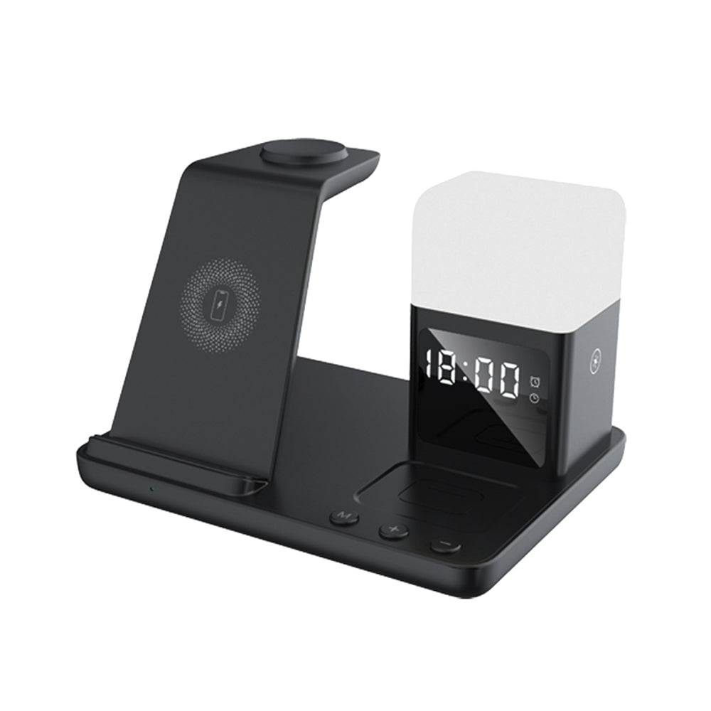 Z18 6-in-1 Wireless Charger Phone Watch Earphone Charging Stand Night Light Alarm Clock