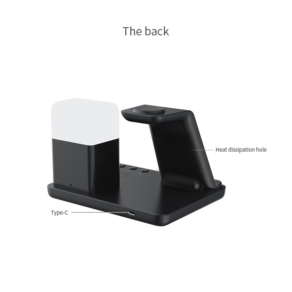 Z18 6-in-1 Wireless Charger Phone Watch Earphone Charging Stand Night Light Alarm Clock