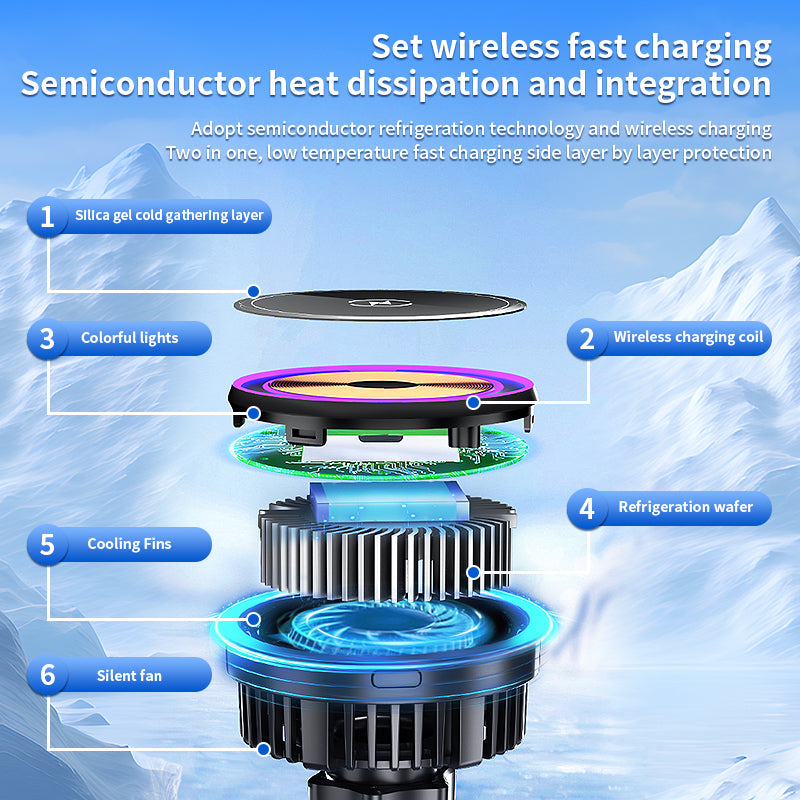 T1 Semiconductor Refrigeration Car Air Outlet Magnetic Wireless Charger with RGB Light