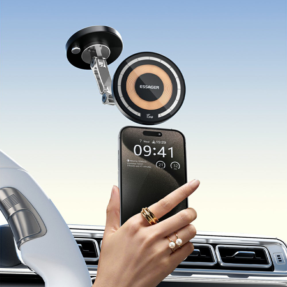 ESSAGER Wireless Charging Car Magnetic Phone Holder Adhesive Dashboard Cell Phone Bracket