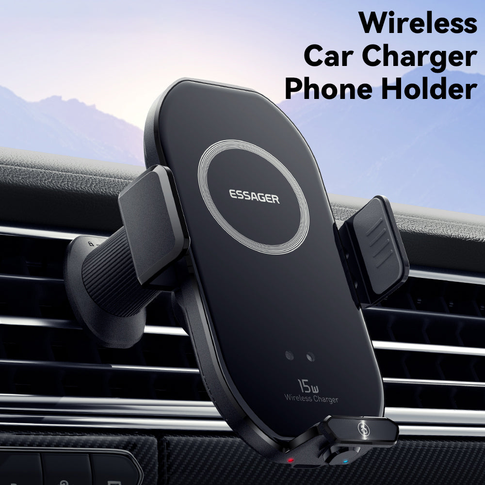 ESSAGER Car Air Outlet Clip 15W Wireless Charger Bracket for 4.5-7.0 Inch Mobile Phone