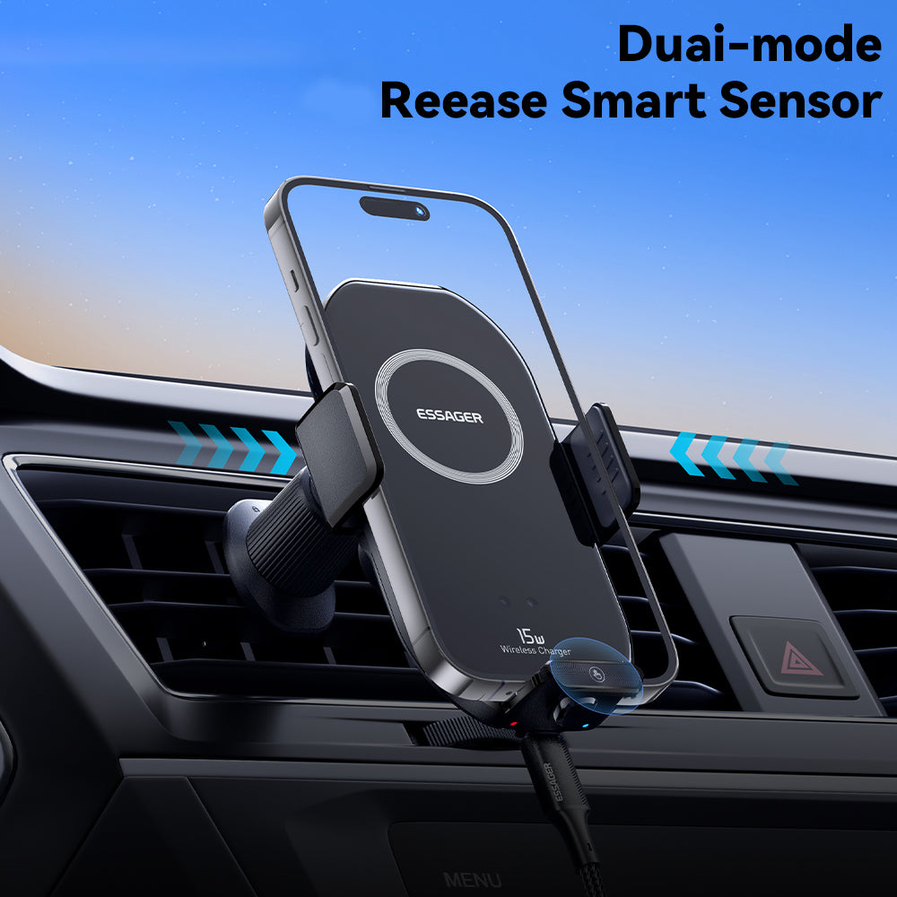 ESSAGER Car Air Outlet Clip 15W Wireless Charger Bracket for 4.5-7.0 Inch Mobile Phone