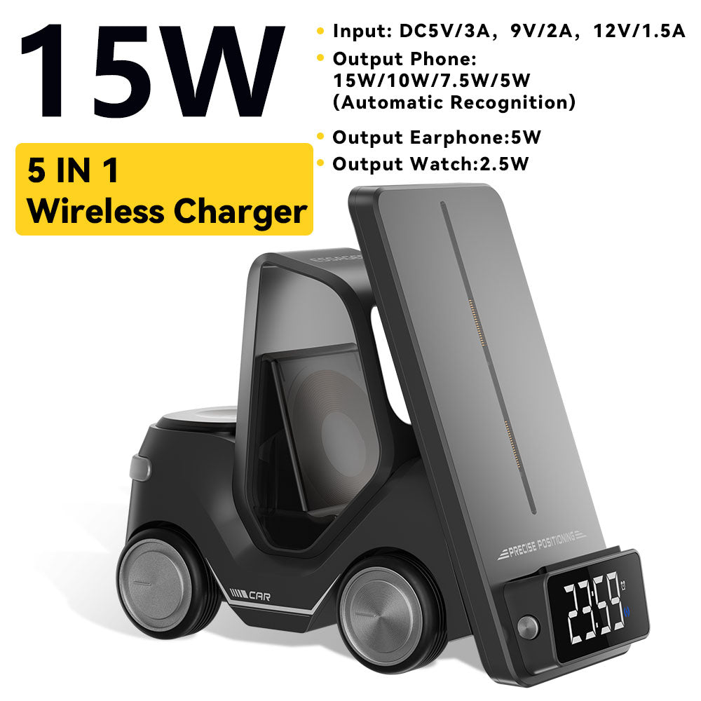 ESSAGER 15W Wireless Charger Desktop Forklift Shape Decoration Alarm Clock