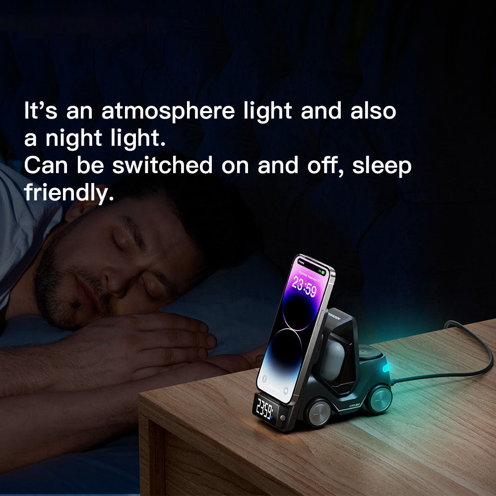 ESSAGER 15W Wireless Charger Desktop Forklift Shape Decoration Alarm Clock