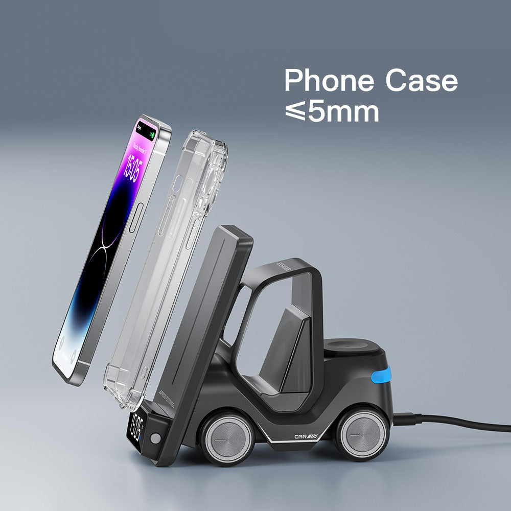 ESSAGER 15W Wireless Charger Desktop Forklift Shape Decoration Alarm Clock