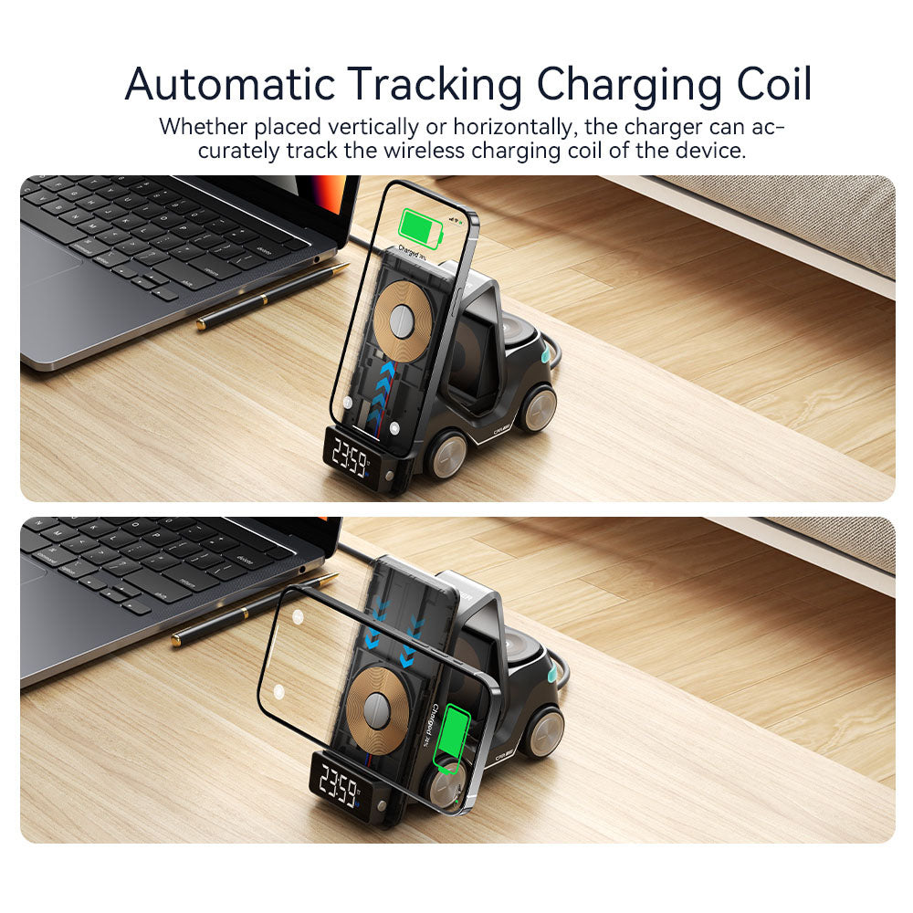 ESSAGER 15W Wireless Charger Desktop Forklift Shape Decoration Alarm Clock
