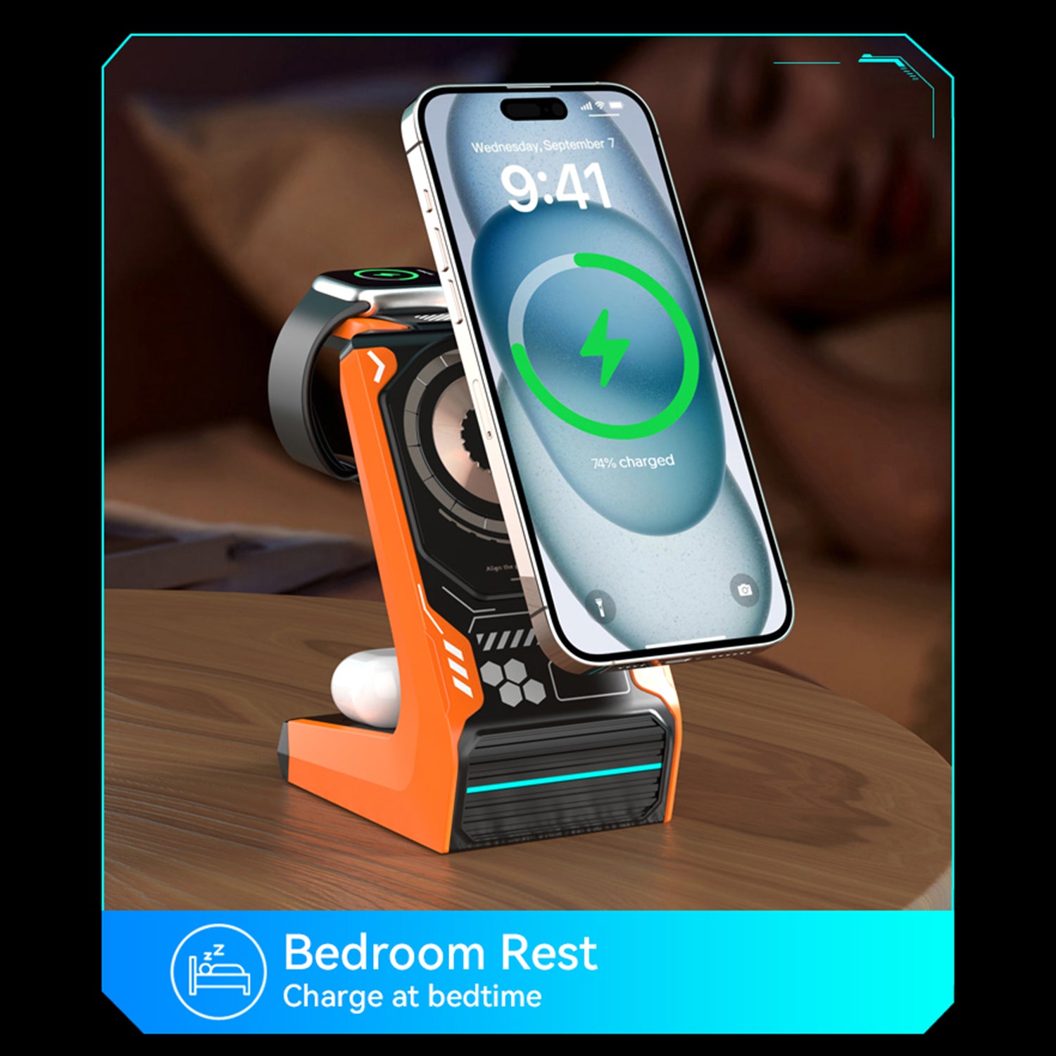 T21 3-in-1 Wireless Charging Station Mecha Charger Dock for Mobile Phone / Watch / Earbuds