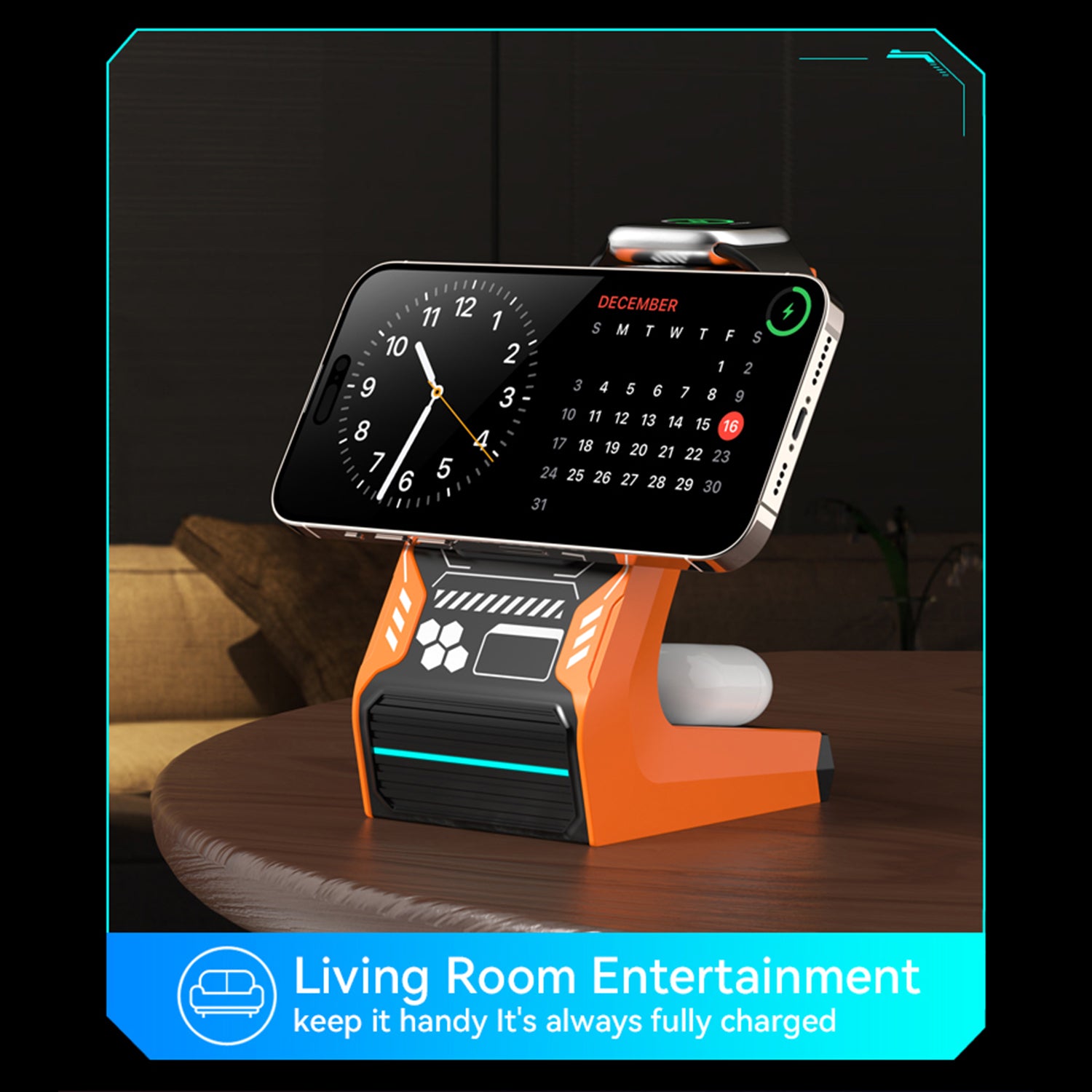 T21 3-in-1 Wireless Charging Station Mecha Charger Dock for Mobile Phone / Watch / Earbuds