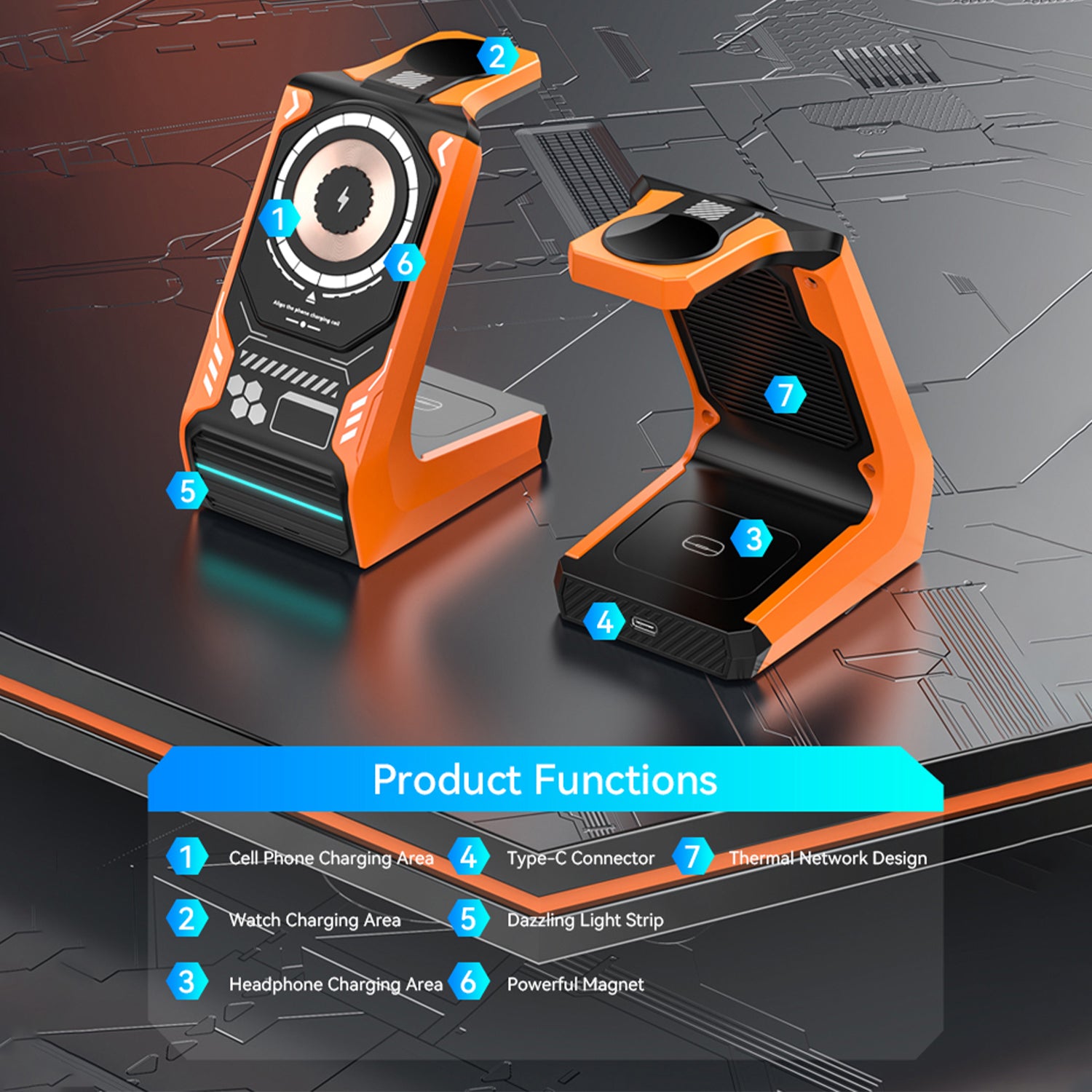 T21 3-in-1 Wireless Charging Station Mecha Charger Dock for Mobile Phone / Watch / Earbuds