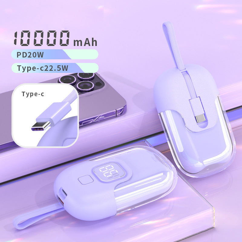 D07 10000mAh 22.5W Power Bank Phone External Battery with Built-in Cable