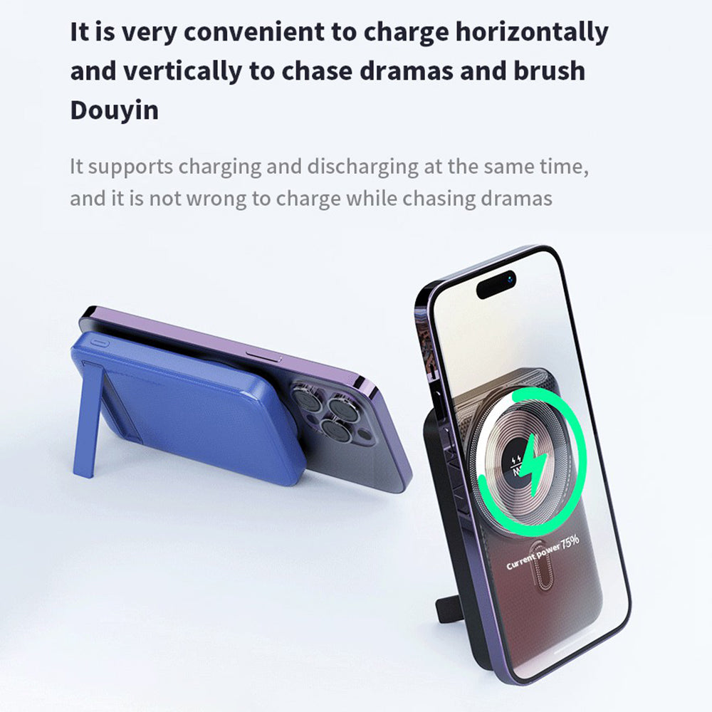 H19 10000mAh Power Bank 15W Magnetic Wireless Charging Charger with Kickstand