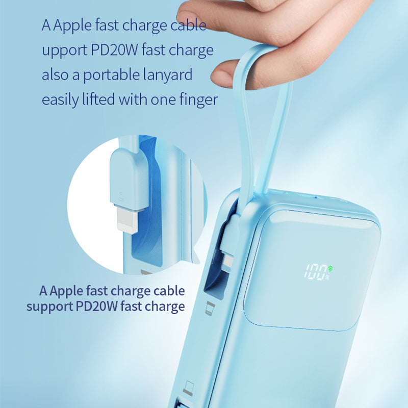 JOWAY JP313 20000mAh Digital Display Power Bank Built-in Type-C / 8Pin Cable Phone External Battery