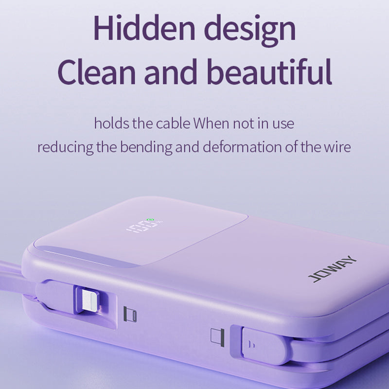 JOWAY JP313 20000mAh Digital Display Power Bank Built-in Type-C / 8Pin Cable Phone External Battery