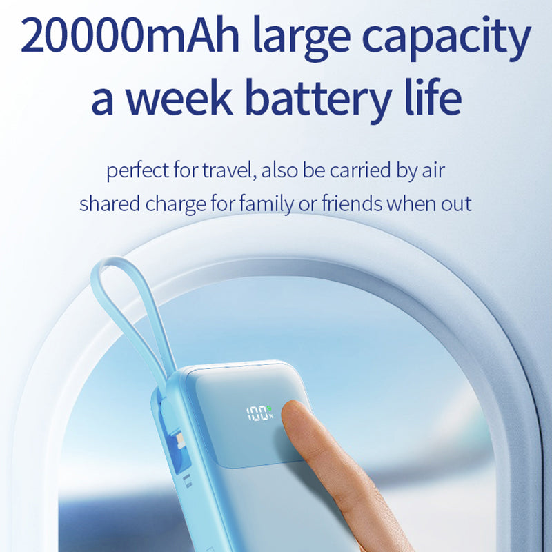 JOWAY JP313 20000mAh Digital Display Power Bank Built-in Type-C / 8Pin Cable Phone External Battery