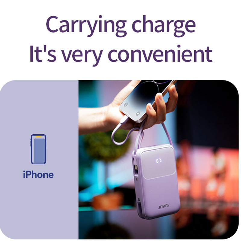 JOWAY JP313 20000mAh Digital Display Power Bank Built-in Type-C / 8Pin Cable Phone External Battery