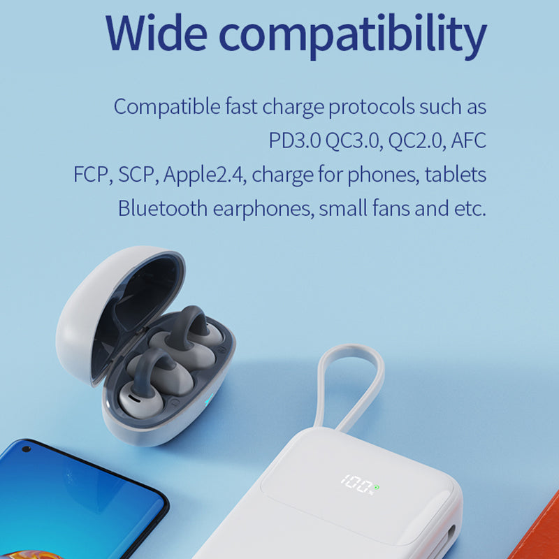 JOWAY JP313 20000mAh Digital Display Power Bank Built-in Type-C / 8Pin Cable Phone External Battery