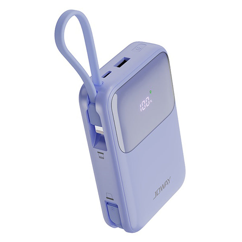 JOWAY JP313 20000mAh Digital Display Power Bank Built-in Type-C / 8Pin Cable Phone External Battery